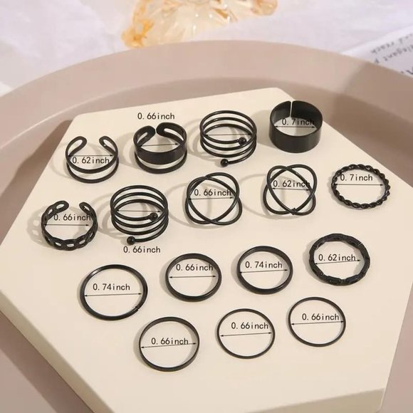 16 PIECE, STACKABLE, KNUCKLE, ANTI ANXIETY FIDGET RINGS-GEO WOMAN'S FASHION GOLD - Picture 2 of 3